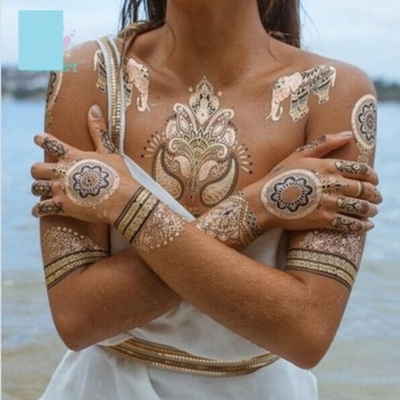 Other - 3 sheets Golden Silver Temporary Tattoo